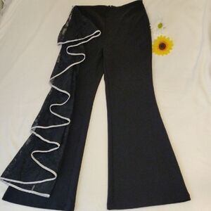 AKIRA. Elegant Black Flared Pants with Lace Detail